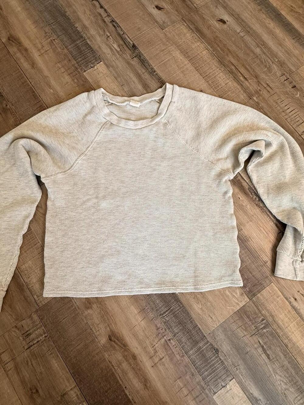PAC Waffle Knit Long Sleeved Cropped Top Oatmeal Sz M
